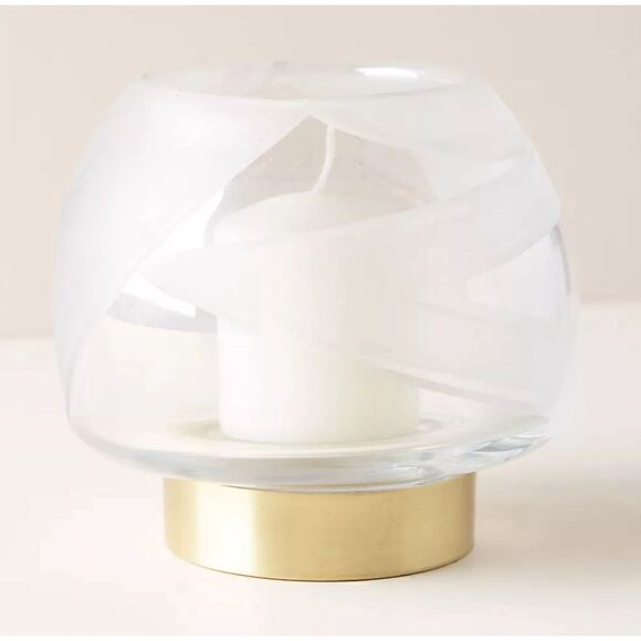 Anthropology Icy Ribbon Hurricane Candle Holder/ RARE